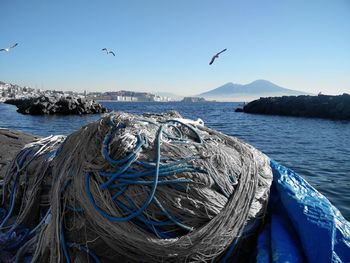 Scenic view of sea against clear blue sky