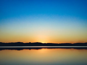 Scenic view of lake against sky during sunset