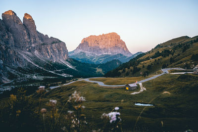 Scenic view of mountains against clear sky