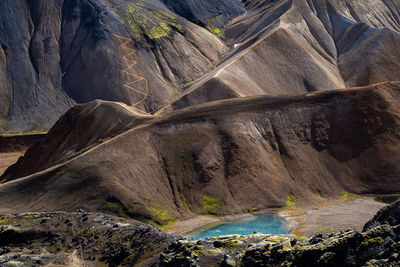 Scenic view of colorful mountains at landmannalaugar, popular hiking place in iceland