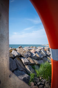 The beach of timmendorf on poel photographed through a life preserver