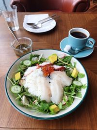 Close-up of breakfast served on table