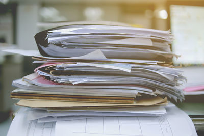 Close-up of files at office