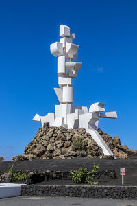 Low angle view of building against clear blue sky