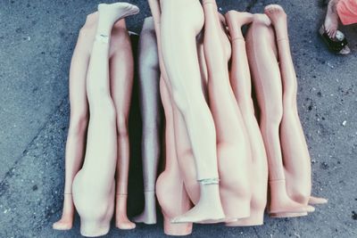 High angle view of mannequins on street