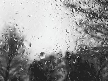 Full frame shot of raindrops on glass window