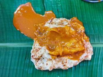 High angle view of orange slice on table