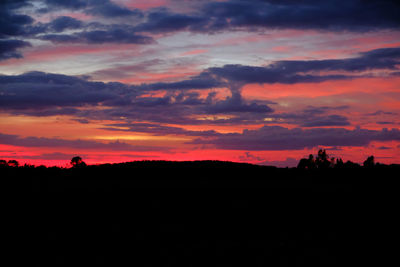 Silhouette landscape against dramatic sky during sunset