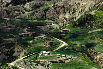 High angle view of buildings on mountain