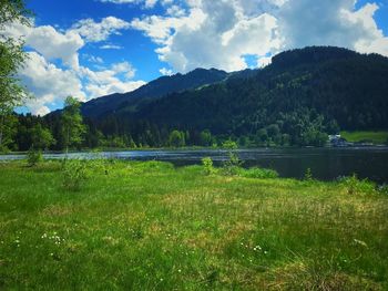 Scenic view of lake against sky