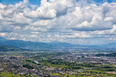 High angle view of cityscape against sky