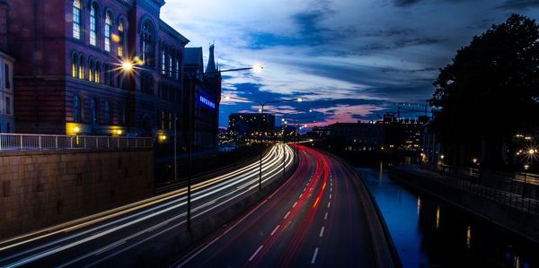 Blurred motion of bridge at night