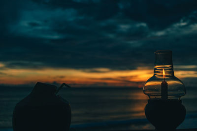 Romantic candle with dark sunset sky. concept of romantic dinner.