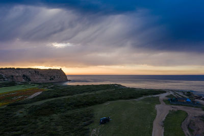 High angle view of sea during sunset