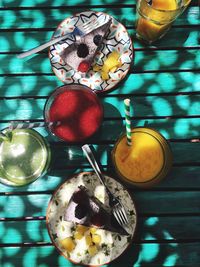 Directly above shot of food served on table