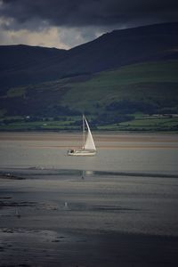 Sailboat in sea against sky