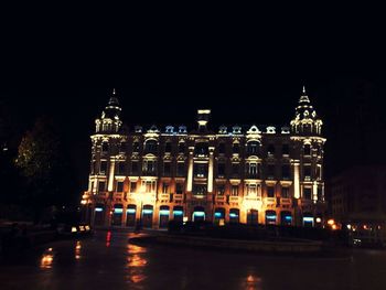 Illuminated buildings at night