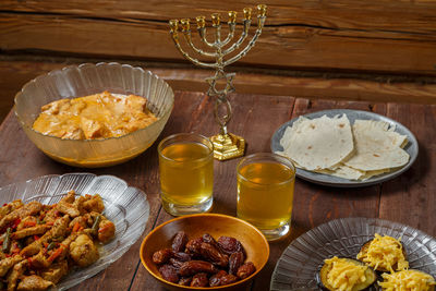 High angle view of food on table