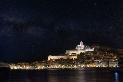 Illuminated buildings in city at night