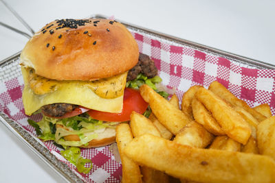 Close-up of burger on plate