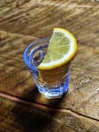 High angle view of drink on table