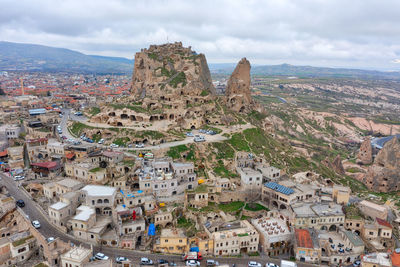 High angle view of buildings in city
