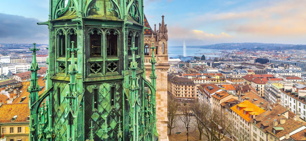 Panoramic view of buildings against sky in city