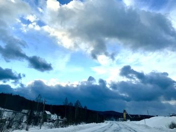 Snow covered landscape against sky