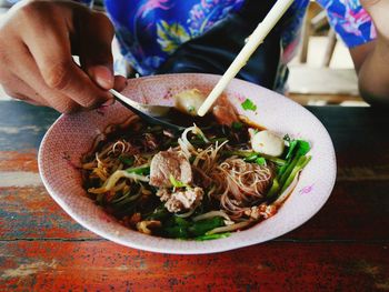 High angle view of food in bowl on table