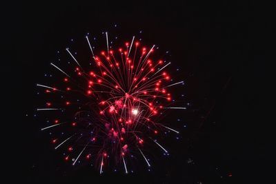 Low angle view of firework display at night