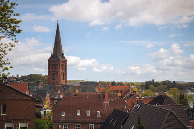 High angle view of townscape against sky