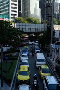 High angle view of traffic on city street