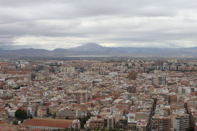 High angle shot of townscape against sky