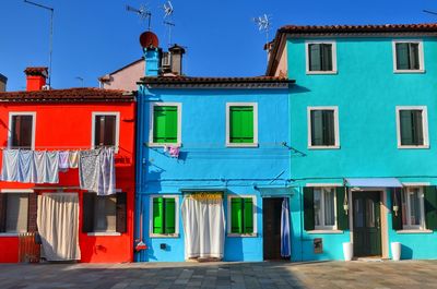 Exterior of colorful buildings in city