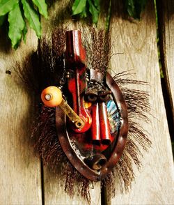 Close-up of padlocks on metal door