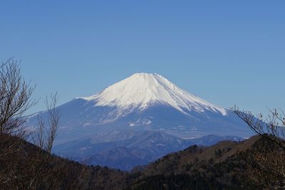 Mount fuji against clear blue sky