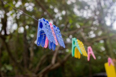 Low angle view of multi colored hanging on clothesline