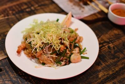 High angle view of food served in plate