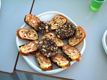 High angle view of food in plate on table