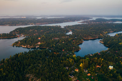 High angle view of lake against sky