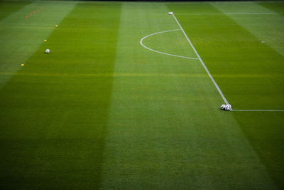 High angle view of soccer ball on grass