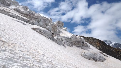 Scenic view of icefall against sky