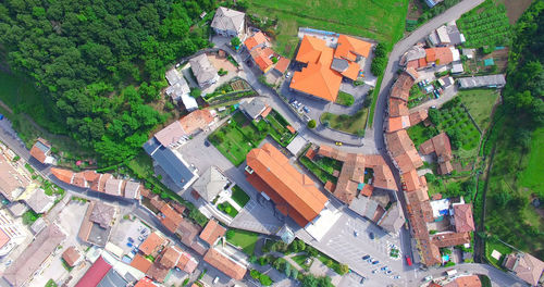 High angle view of buildings in city