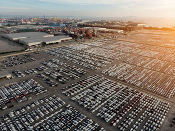 High angle view of cars parked in parking lot