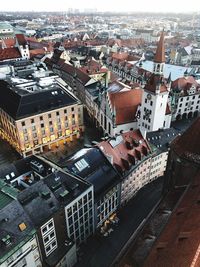 High angle view of buildings in city