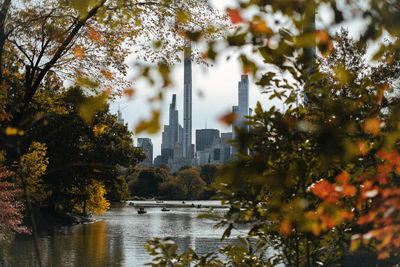 Scenic view of lake in central park in fall