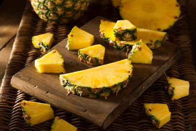 Close-up of pineapple on table