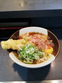 High angle view of meal served on table