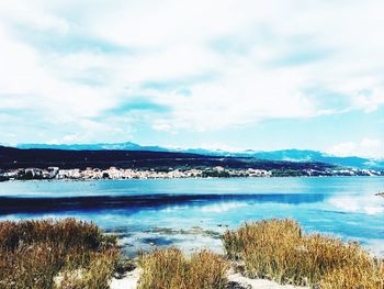 Scenic view of lake against sky