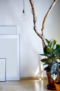 Flower vase on table at home